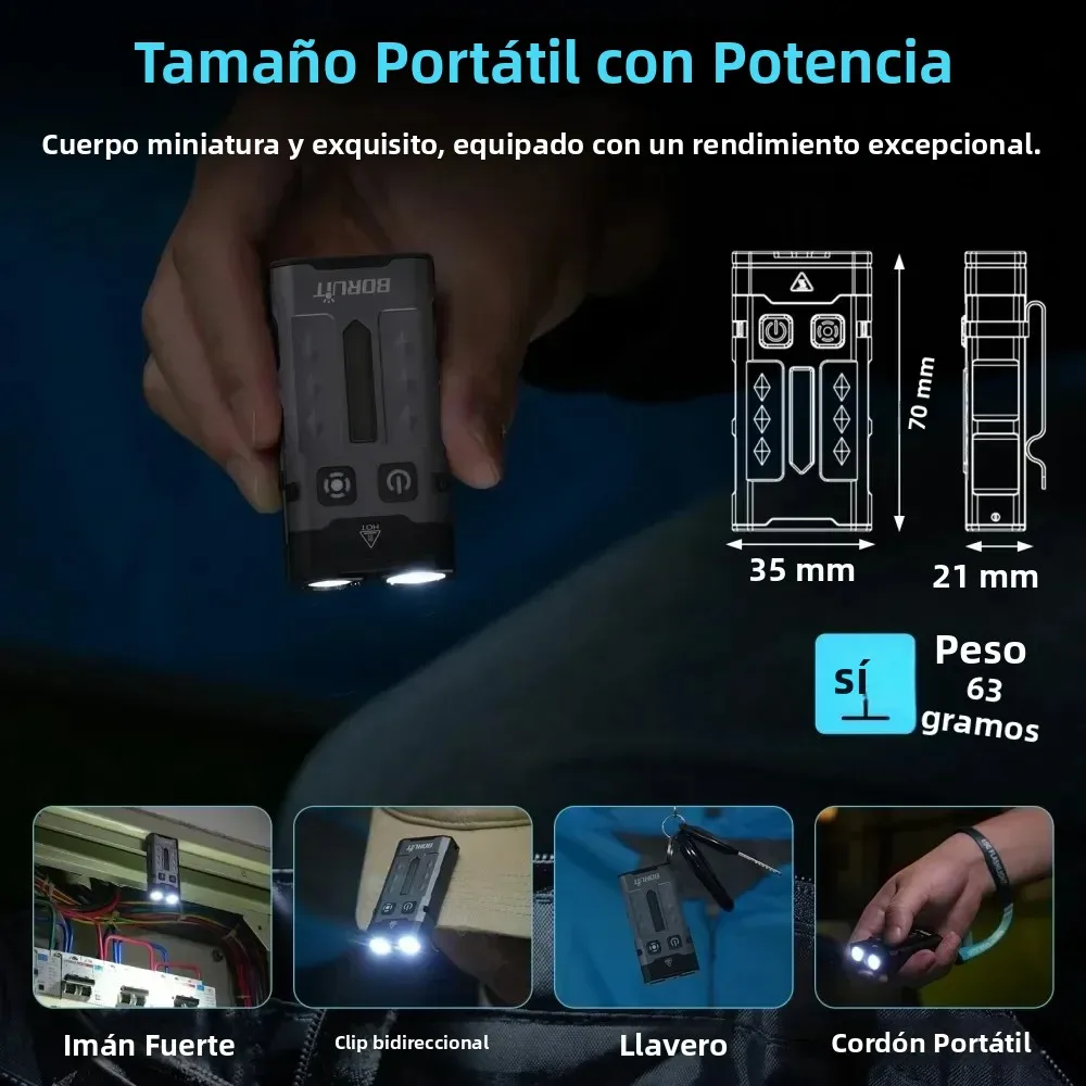 BORUiT EV20 1100LM EDC UV llavero linterna LED tipo C linterna de luz de trabajo recargable con imán linterna de bolsillo para acampar
