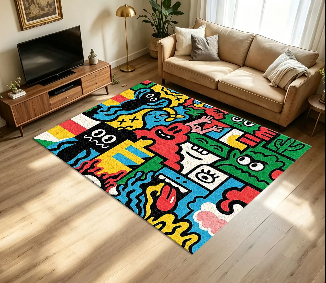 Colorful Graffiti Cartoon Art Carpet Fun Creative Carpet Floor Mat for Kidsren's Room Living Room