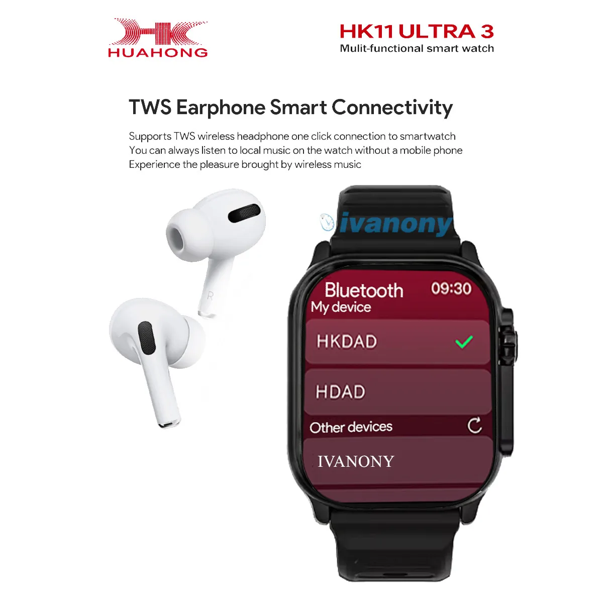 Reloj inteligente Ivanony HK11 Ultra 3 + correas/juego Bluetooth llamada TWS auricular conectar AI Robot 2,02 pulgadas Amoled Smartwatch hombres mujeres