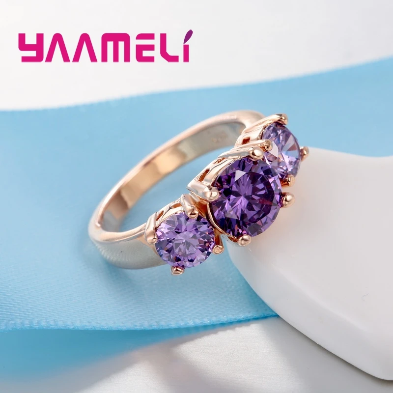 925 Sterling Silver 3 CZ Stone Prong Setting Band Rings for Men Women Wedding Engagement Jewelry Hot Sale 7 Colors!!!