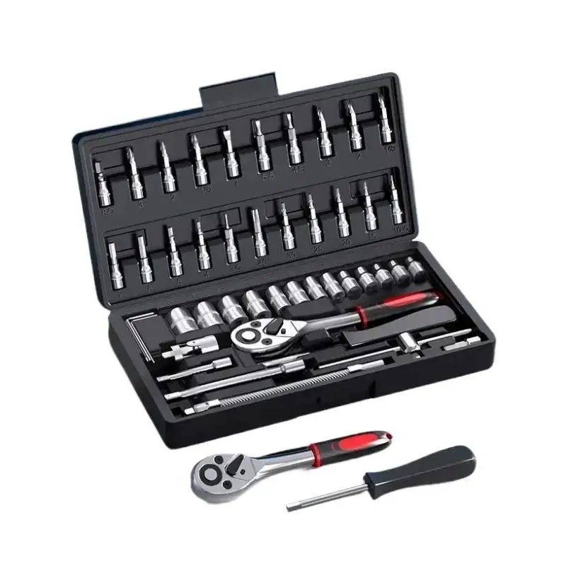 46Pcs Auto Repair Combination Ratchet Wrench Toolbox Family Tools Auto Maintenance Vehicle-mounted Socket Repair Set Tools
