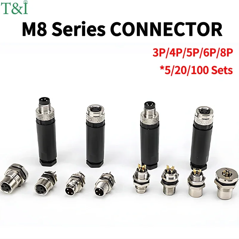 

M8 Waterproof Connectors - 3/4/5/6/8 Pin Straight/Right Angle/Flange Male Female Aviation Plug Socket for Proximity Switches