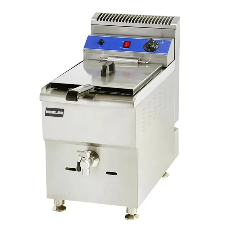 التجارية 18L الغاز المقلاة العميقة الفولاذ المقاوم للصدأ المقلية الفرنسية آلة خزان واحد آلة القلي غاز البترول المسال مع صمام الزيت ل KFC