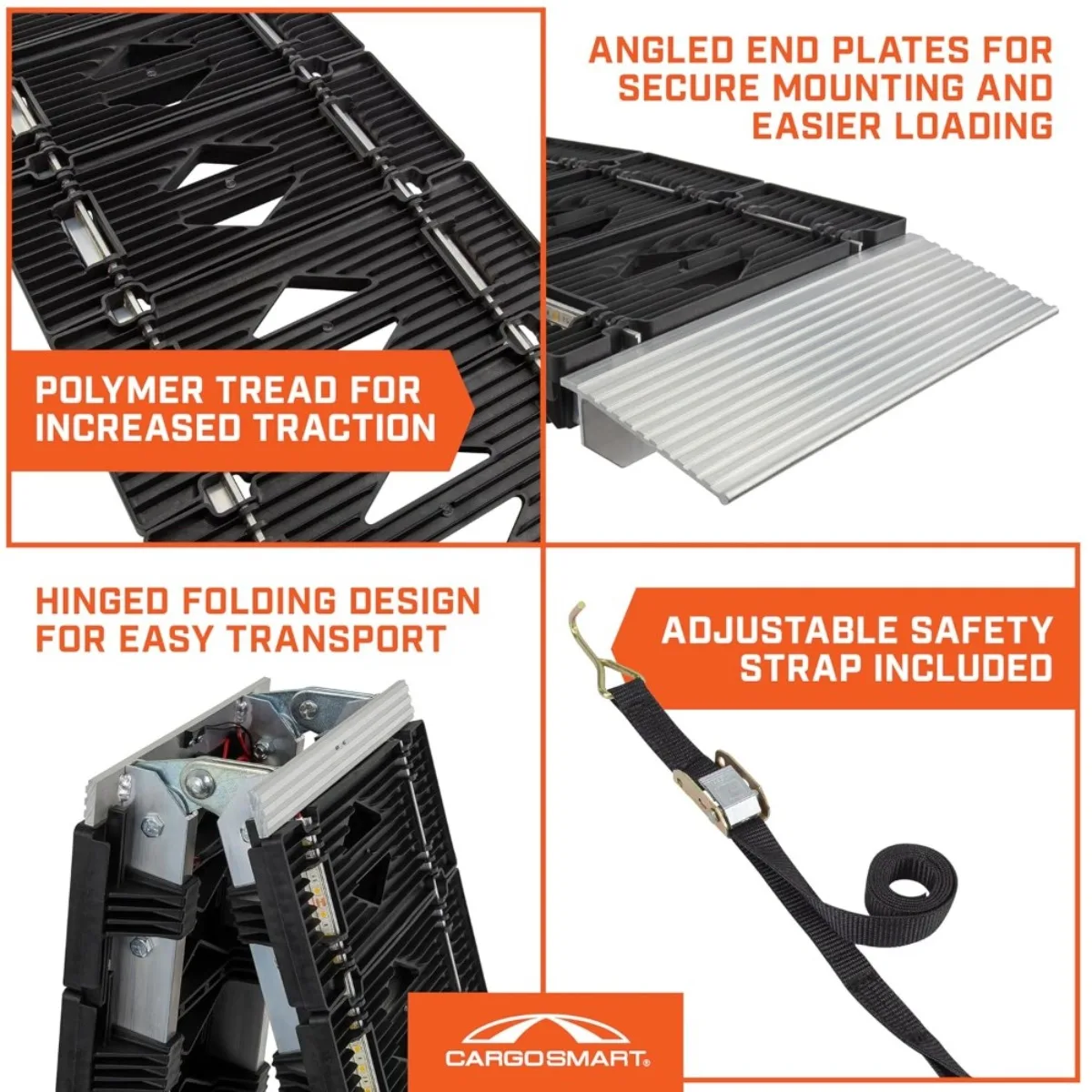 منحدر تحميل منحني قابل للطي، سعة 1500 رطل، ألومنيوم 12 × 90 بوصة، أضواء LED