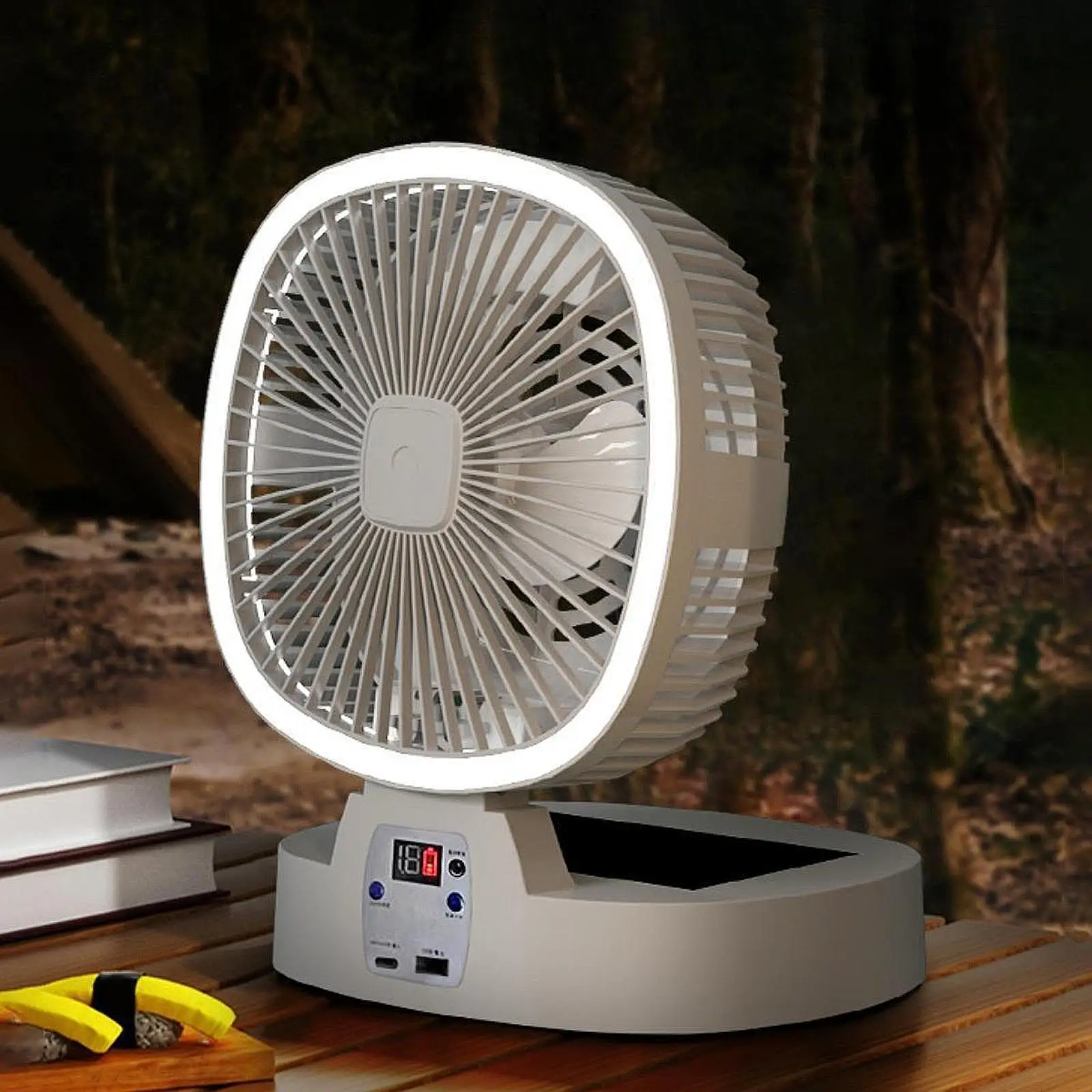 Ventilador de Refrigeração USB Dobrável, Luz Noturna LED, Plug in, Acampamento ao ar livre, Pessoal, Piquenique, Escritório, Casa, Viagem, Pátio