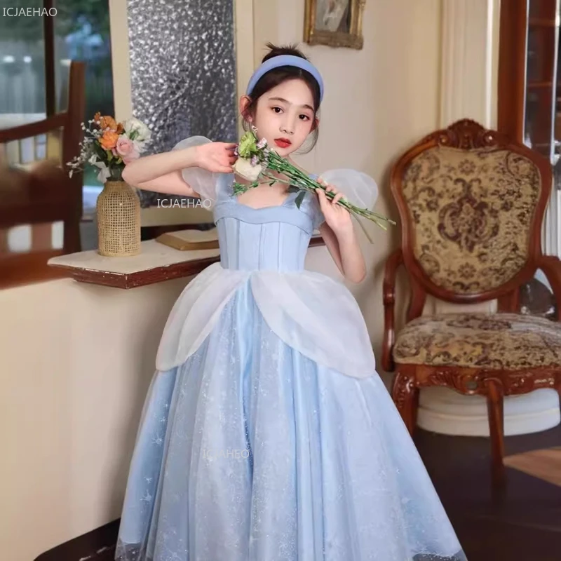 

Blue Girls Princess Party Dress Children Flower Girl WeddingPerformance Pageant Formal Celebration Gown for Birthday Host Piano