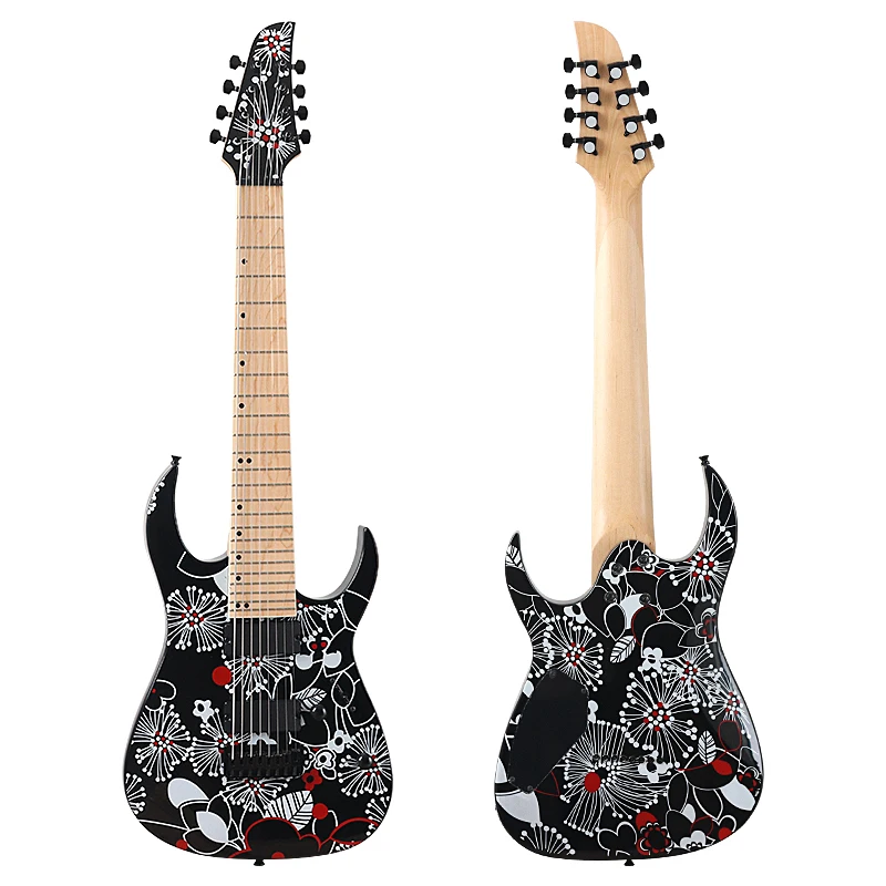 High Gloss 8 String Electric Guitar 39 Inch Black Guitarra Solid Basswood Body 22 Frets Good Handicraft Fast Deliver