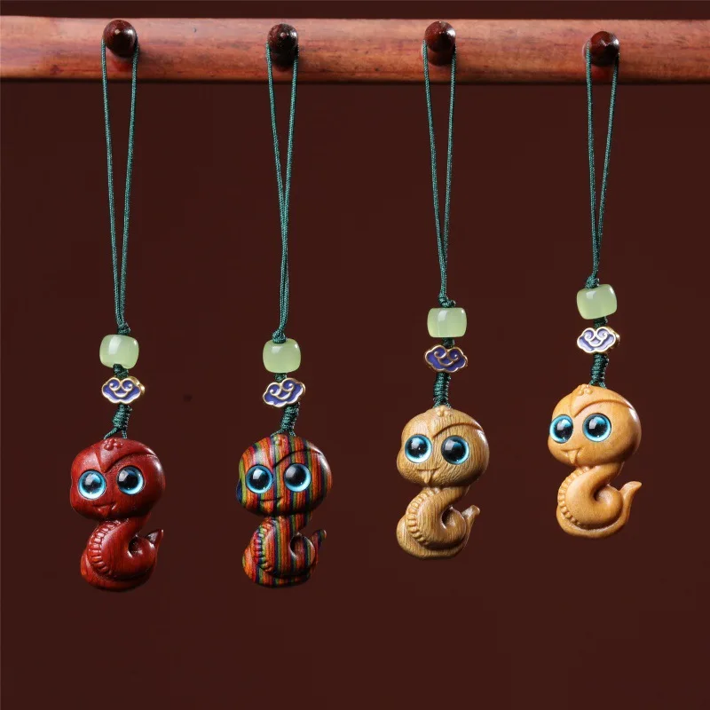 Red Sandalwood Sandalwood Carved Snake Pendant Chinese Zodiac Animal Accessory Green Sandalwood Craft Decor Collectible Ornament