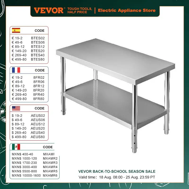 VEVOR Multisize Stainless Steel Kitchen Storage Organizer Work table Food Truck with Adjustable cabinet Storage Shelf for home