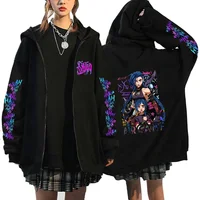 Arcane Jinx Monkey Graffiti impreso sudaderas con capucha chaqueta con cremallera hombres mujeres Harajuku Anime de gran tamaño Hip Hop Casual sudadera Y2K Top