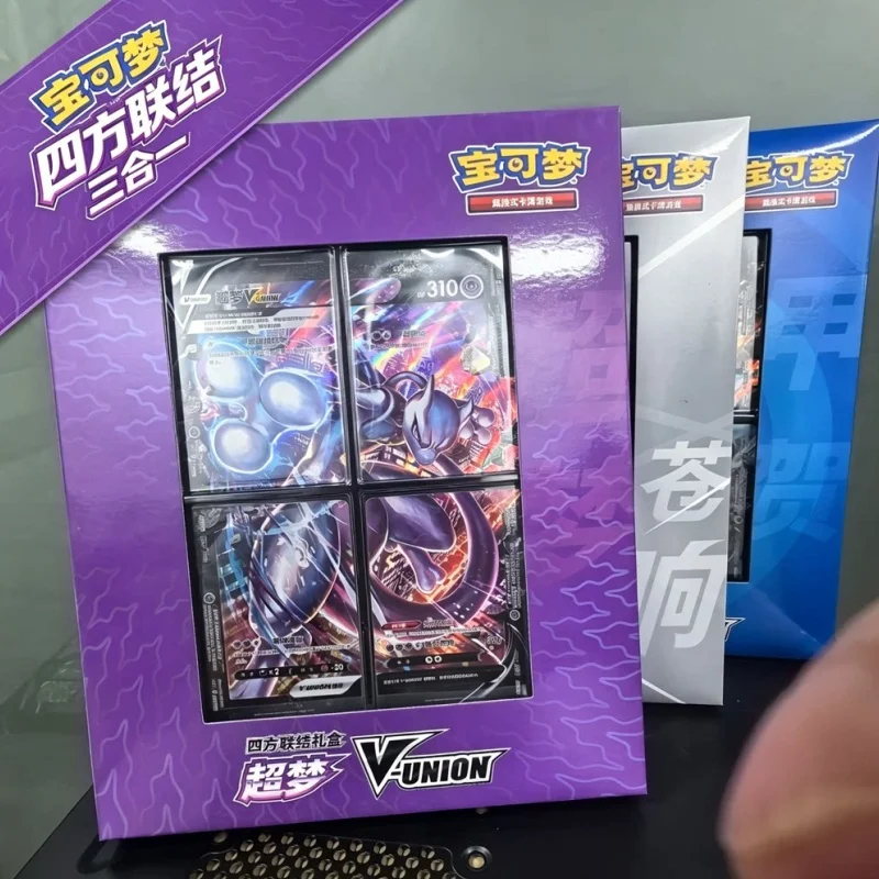 

In Stock PTCG Simplified Chinese Mewtwo Gift Box Pokemon Trading Cards Greninja V-UNION Anime Game Collectible Card Toy Gifts