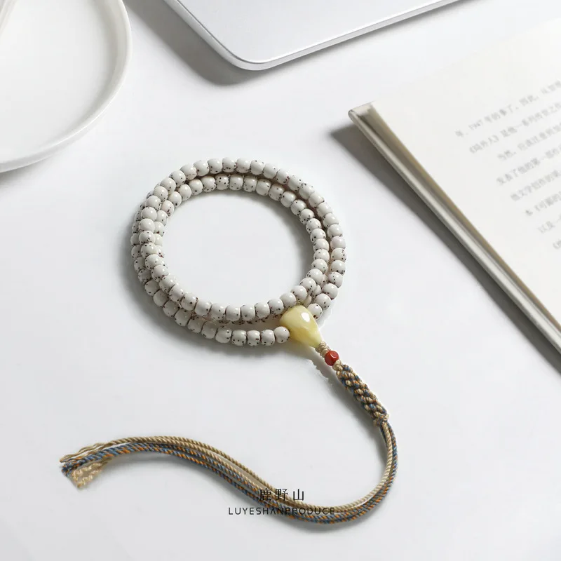 Shunbai Moon Bodhi 108 Beads, Hainan Graduation Necklace With Large White Spacing