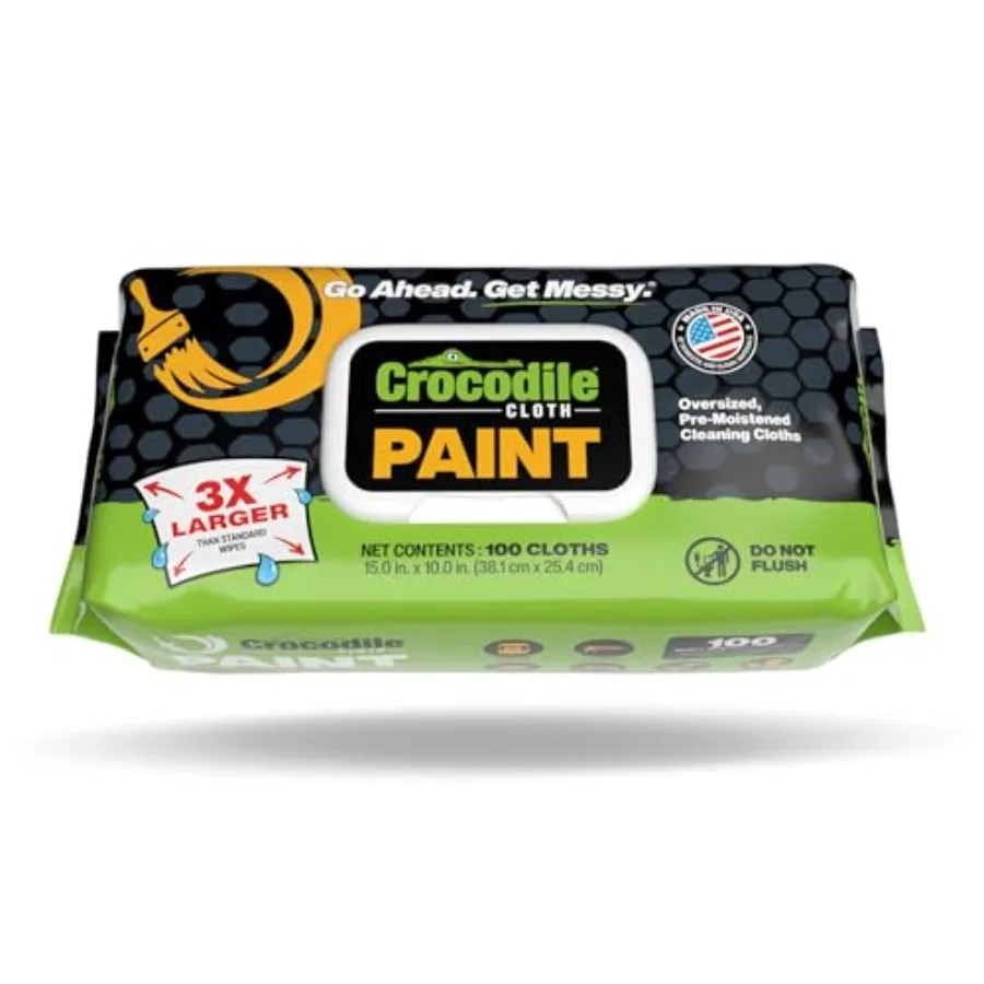 

Crocodile Cloth Paint Cleaning Wipes 15" x 10" Heavy-Duty Cleaning Cloths for Paint Prep and Cleanup, Removes Paint, Adhesive,