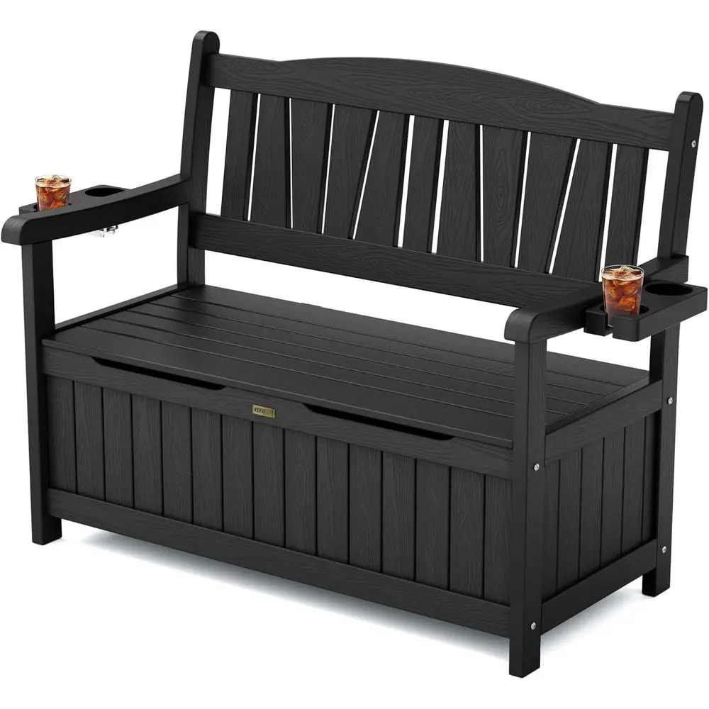 

Heavy-Duty Outdoor Storage Bench with 96° High Backrest and Oversized Seating for Patio, Garden, or Park, Black