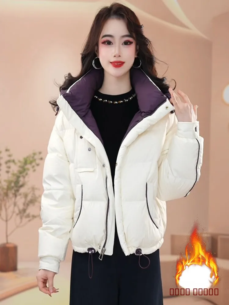

Женская утепленная хлопковая куртка свободного кроя с флисовой подкладкой, теплая верхняя одежда в корейском стиле, с длинными рукавами, на молнии, с капюшоном