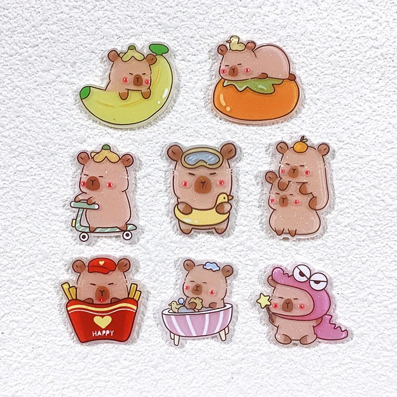 10 stücke kawaii Cartoon Capybara Acryl flache Rückseite für Cabochon DIY Haar Zubehör Telefon Fall Dekor Schmuck Ergebnisse