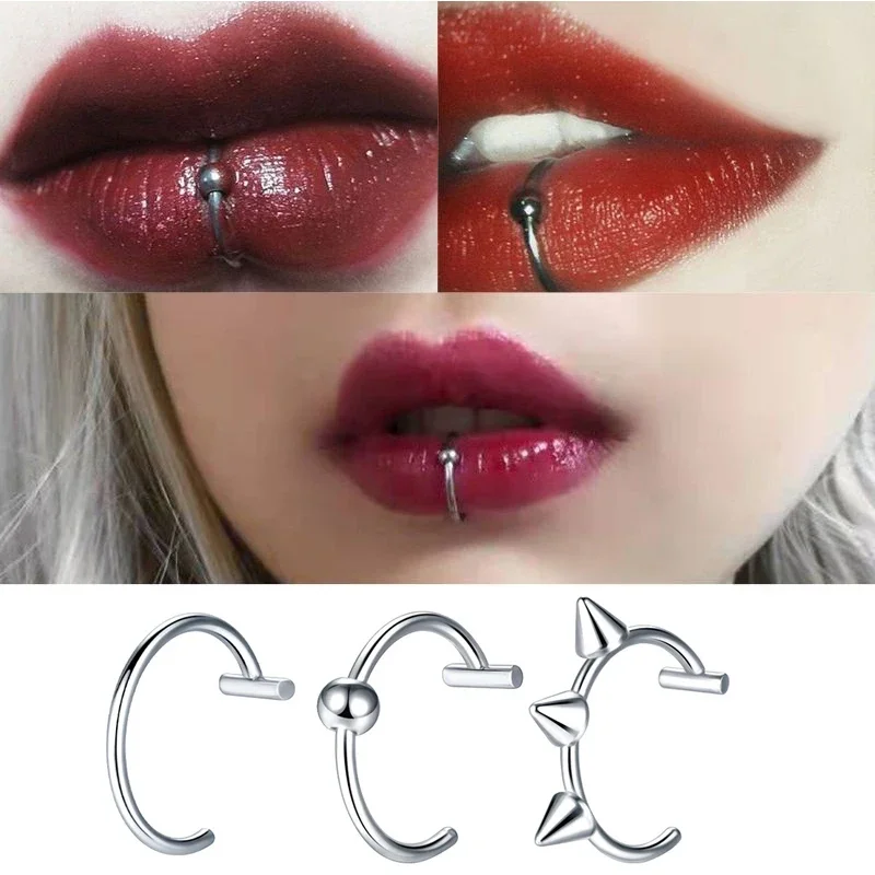 Punk T Shaped Fake  Nose Ring Stainless Steel  Lip Ring Heart Star Clip on Non Body Piercing Hoop Women Men Jewelry