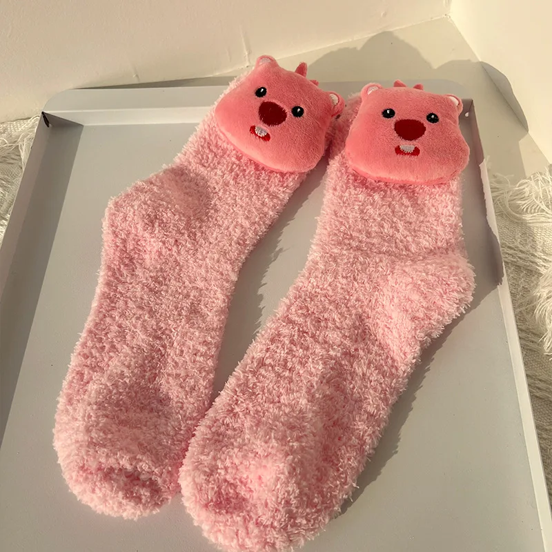 New Kawali Loopy Little Beaver Plush Socks Cotton Stockings Home Floor Socks Coral Velvet Pink Ins Cute Birthday Gift For Girls