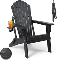 Folding Adirondack Chair Set of 2,SGS Tested,Wooden Textured with Cup Holder,Widened Heavy All-Weather HDPE Comfortable