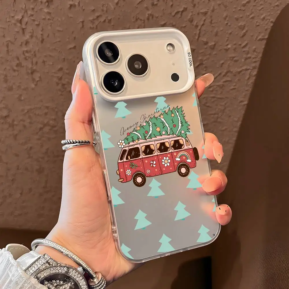 Caminhão dos desenhos animados caso de telefone natal para iphone 17 16 15 14 13 12 11 pro max ar multicolorido fosco laser metálico aurora funda