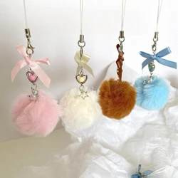 Cute Fluffy Fur Pompom Keychain Soft Faux Rabbit Fur Ball Key Chain Car Key Ring Women Charm Bag Star Pompom Pendant Jewelry