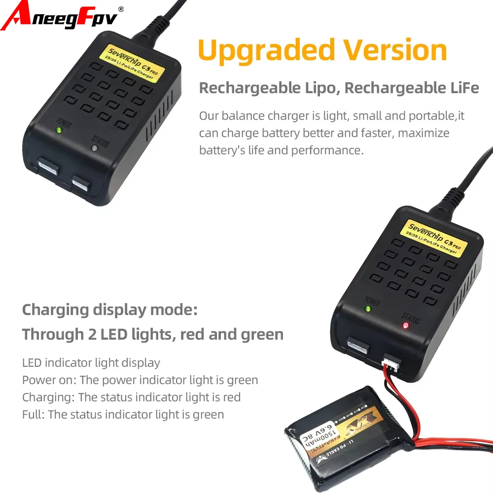 Sevenchip C3 Pro 10 واط شاحن ميزان صغير شحن الاتحاد الأوروبي/الولايات المتحدة التوصيل ل RC 7.4 فولت-11.1 فولت 2-3 ثانية يبو الحياة بطارية التحكم عن بعد سيارات لعبة #1