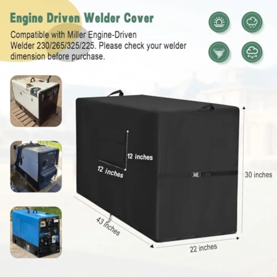 Heavy Duty Engine Driven Welder Cover Designed for Industrial Use with 600D Waterproof Fabric Includes Storage Bag Reinforced H