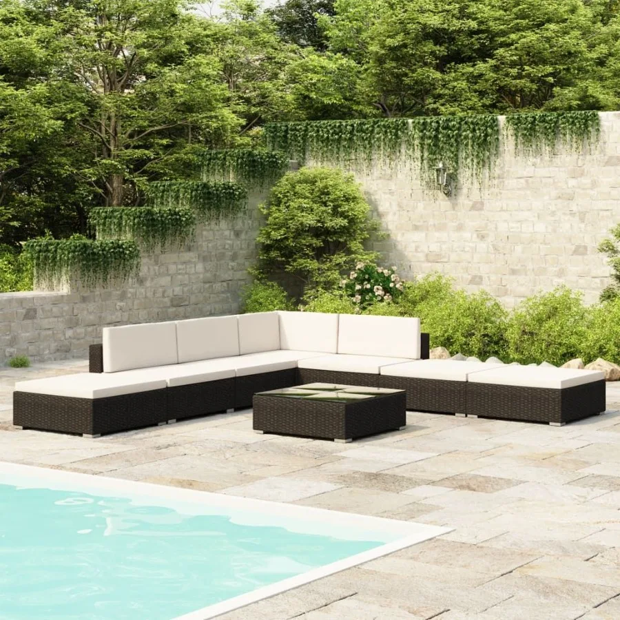 

8 Piece Patio Lounge Set with Cushions Poly Rattan Black