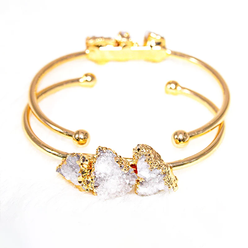 Irregular Raw Druzy Stone Bracelet for Women Handmade Crystal Cluster Open Cuff Bangle Jewelry