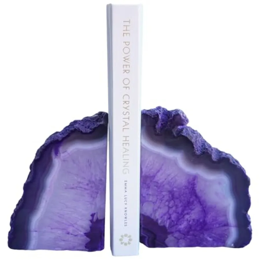 

Dyed Agate Geode Bookends - 3 to 4 lb Heavy Duty Rock Crystal Stone Book Ends for Shelves with Rubber Bumpers Decorative Book H