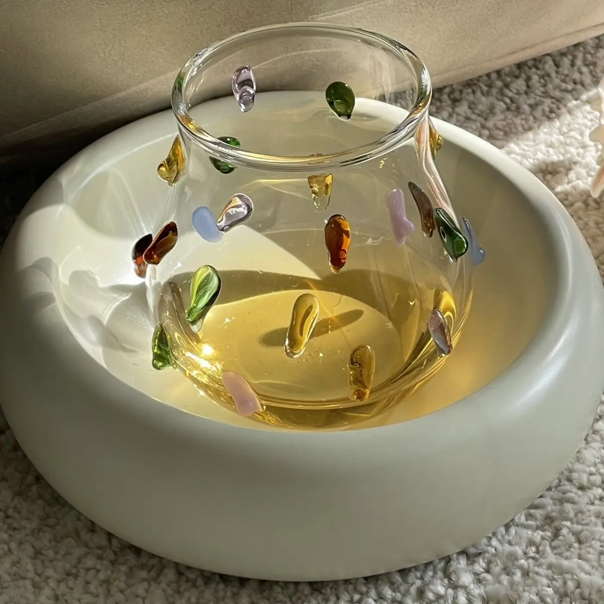 Copa de vidrio de borosilicato, tazón de cereales, copa de cóctel de champán, copa de Gema colorida, copa de vino resistente