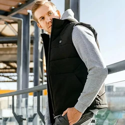 New SKAH 4-Heating Area Graphene Electric Heated Vest Men Outdoor Winter Warm Vest USB Smart Thermostatic Heating Clothes