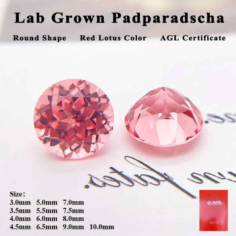 Laborgezüchteter Padparadscha Runder Schliff Rote Lotusfarbe Extrem Glänzende Qualität DIY Ring Halskette Ohrringe Hauptmaterialien Zertifikat