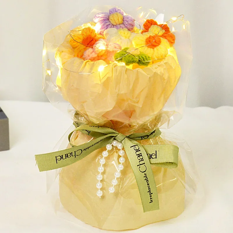 باقة زهور منتفخة صغيرة مصنوعة يدويًا - زهور صناعية، زهور صناعية، زهور صناعية، باقة منسوجة من الكروشيه لهدية عيد الأم