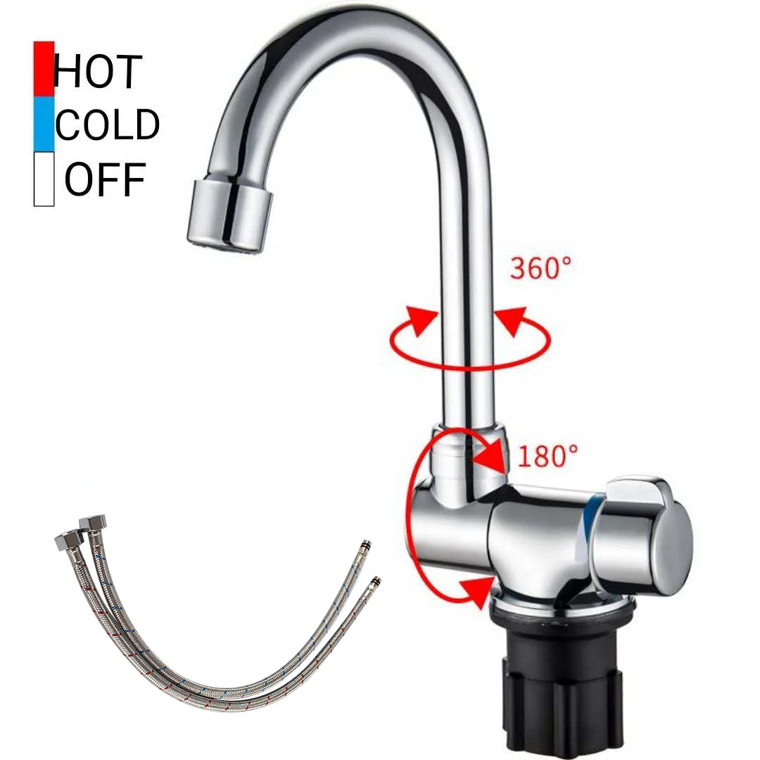 RV Folding Faucet para Cozinha e Banheiro, Pia Quente ou Fria, Caravan Marine Accessories, 180 Graus, 360 Rotating