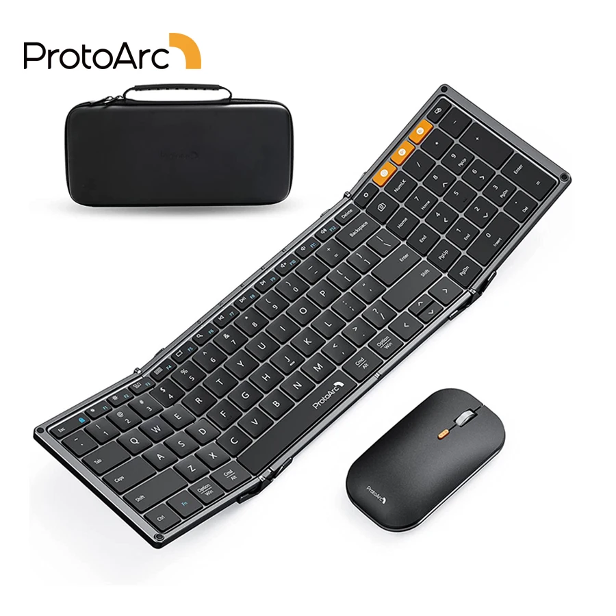 Tri-fold Combo de Teclado e Mouse sem Fio Bluetooth 2.4g Tamanho Completo 105 Teclas Teclados Dobráveis Protoarc-xkm01