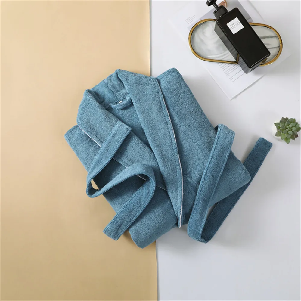Couple Women Towel Bathrobe Cotton Winter Thick Absorbent Terry Bath Robe Kimono Men Sleepwear