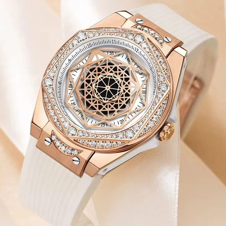 HANBORO Women Quartz Watch 36mm Ladies Wristwatch Luminous 50m Waterproof Sapphire Mirror 112pcs Crystal Case