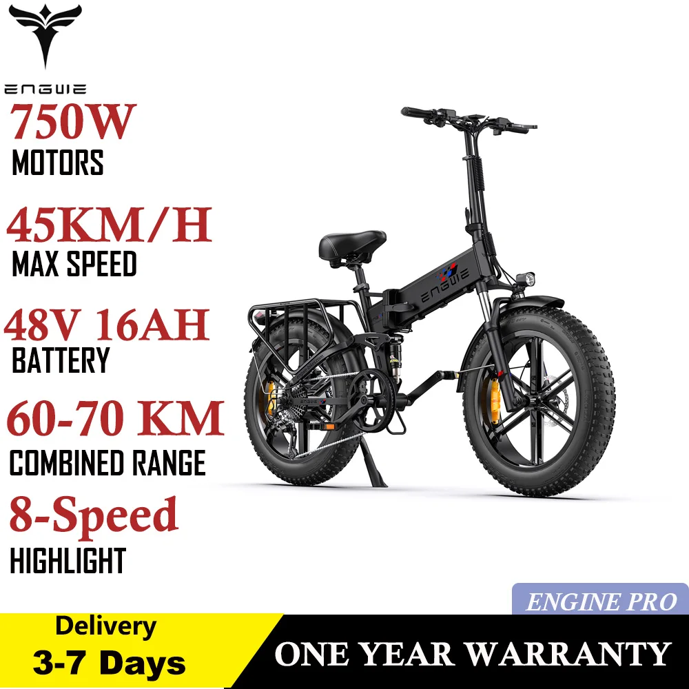 ENGWE ENGINE Pro Electric Bike 750W (Peak 1000W) 20 Inch Fat Tire Mountain Bicycle 48V 16Ah 45km/h Hydraulic Disc Brakes 8-speed