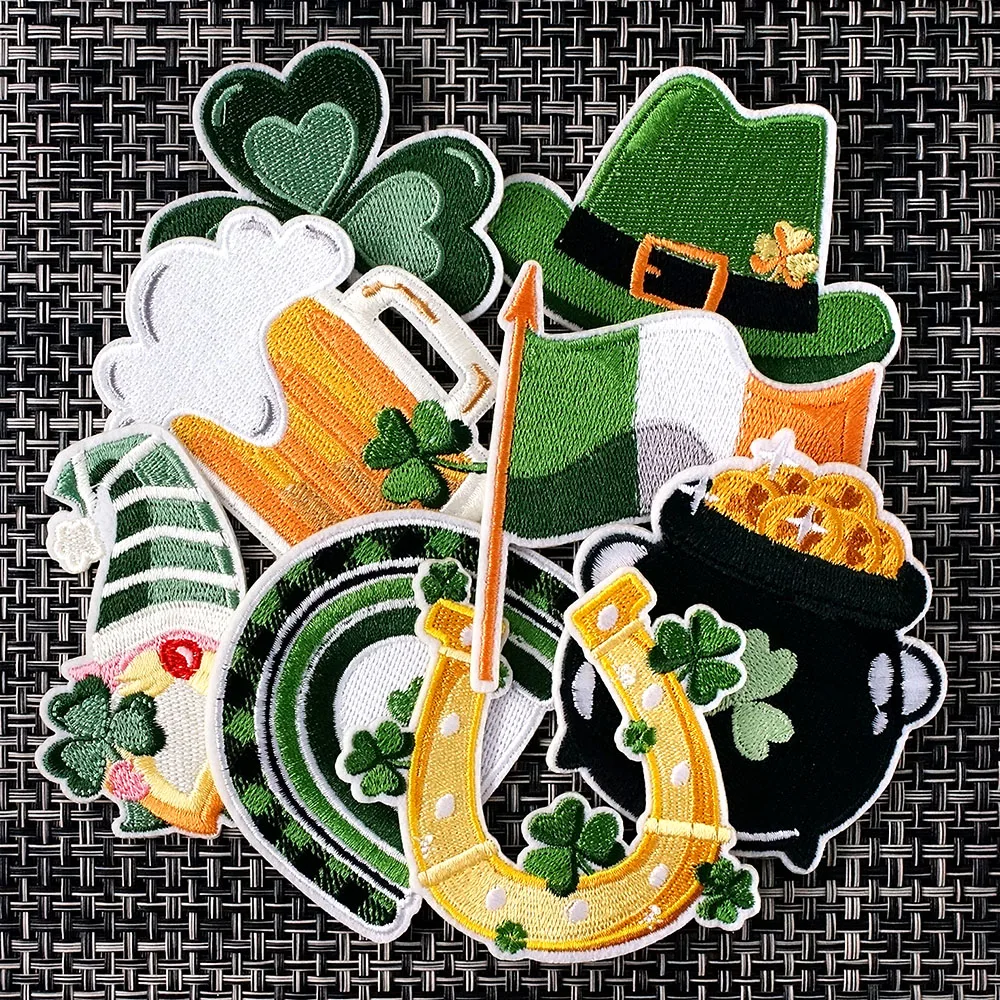 8Pcs/Lot Ireland Beer Leaf Flag Iron on Patches Cloth Embroidered Applique Sewing Clothes Apparel Accessories Patch