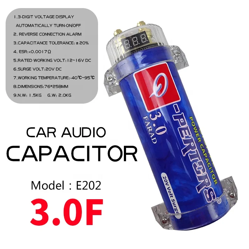 Car Audio Digital Display Capacitor  Electrolytic E202  3.0FCapacitor Hybrid Capacitor Car Amplifier Car Audio Accessories