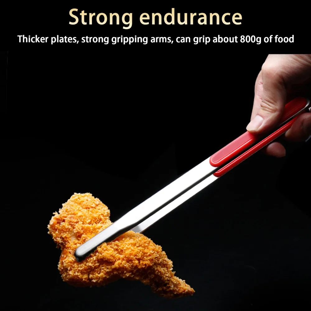 Durable Serrated Tips BBQ Tongs Raised Grip Stainless Steel Kitchen Tongs Black Red Long Tong Grill Tongs Buffet Serving