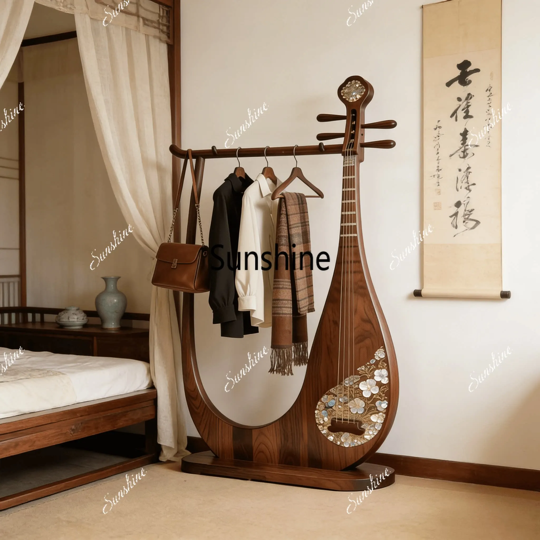 

New Chinese Art Pipa Coat Rack Mortise Structure B & B Villa Bedroom