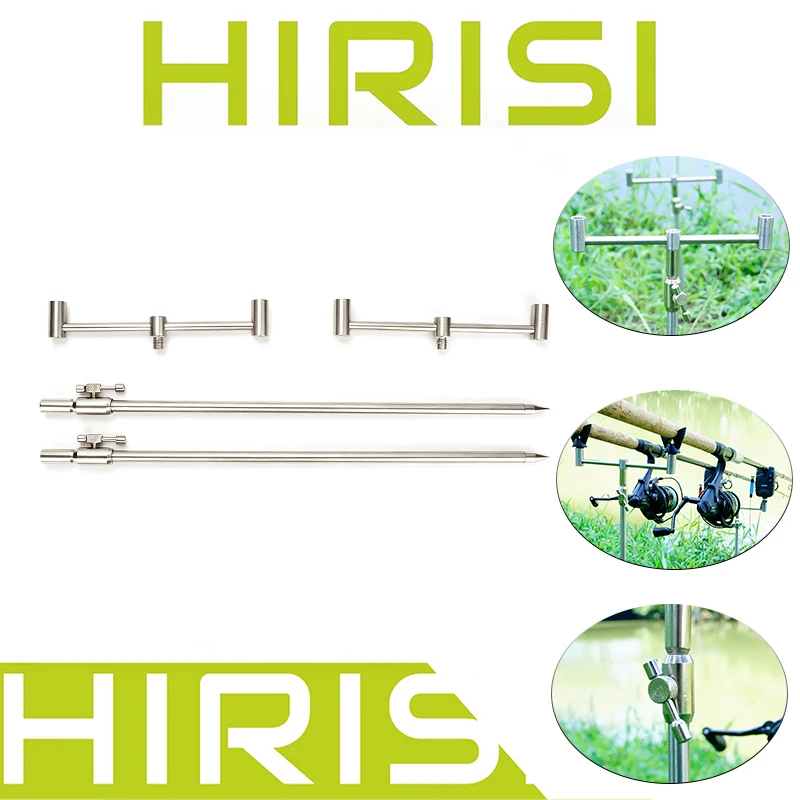 hirisi調整可能なステンレス製鯉釣りバンクスティックセット、デュアルロッドホルダー付きグラウンドバンクスティック、鯉釣りアラーム用、55〜100cm