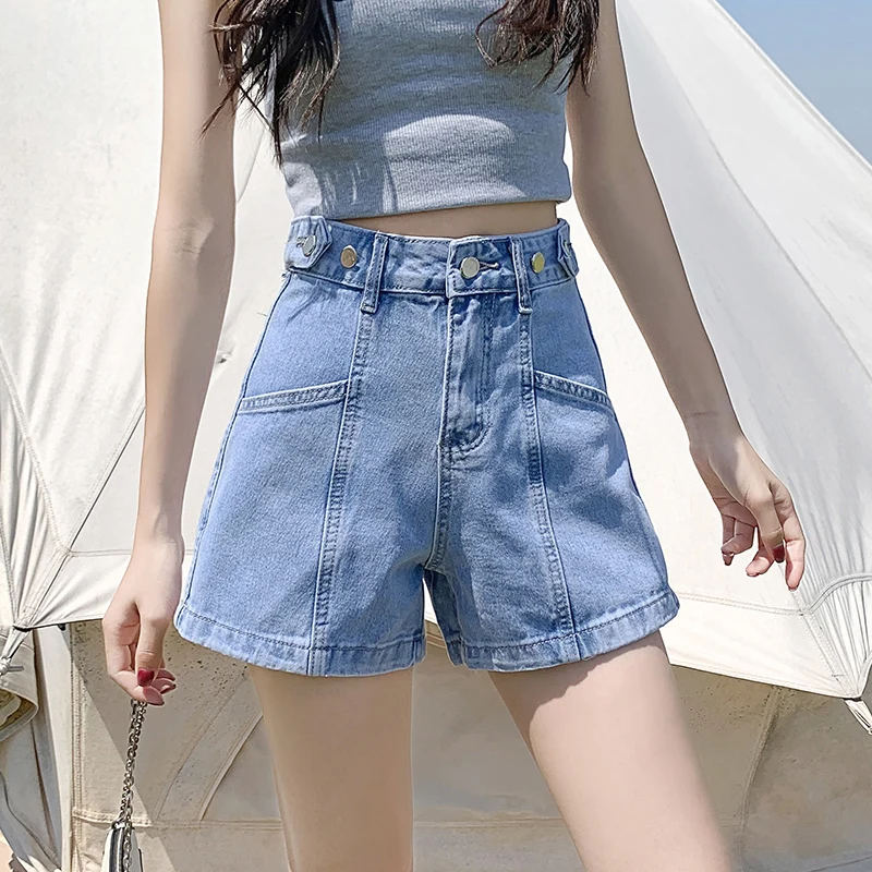 

2024 Women Summer Fashion High Waist Denim Shorts Female Thin Loose A-line Shorts Jeans Ladies Wide-leg Short Hot Pants L92