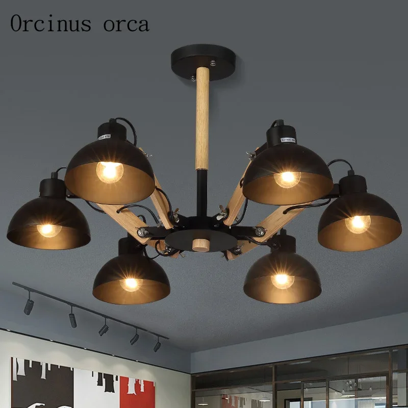 

Nordic modern simple wooden chandelier living room bedroom American style industrial wind creative personality iron chandelier