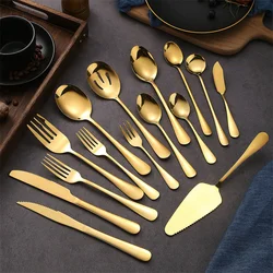 Golden Stainless Steel Luxury Cutlery Dining Knife Serving Fork Spoon Tableware Dinnerware for Hotel Restaurant Dishwasher Safe