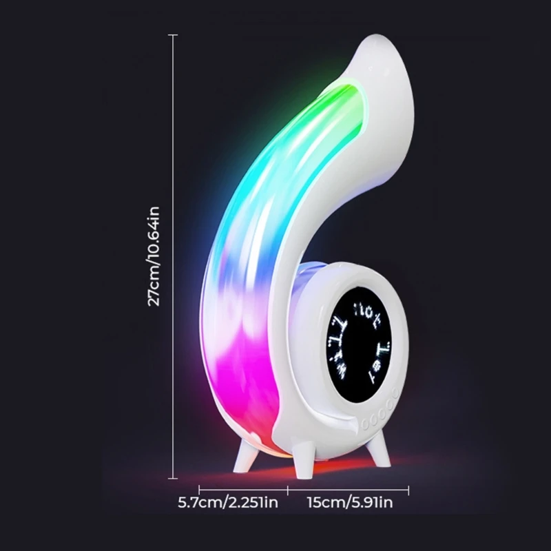 مكبر صوت لاسلكي متوافق مع تقنية البلوتوث، وإضاءة ليلية، وساعة منبه، وشاشة LED