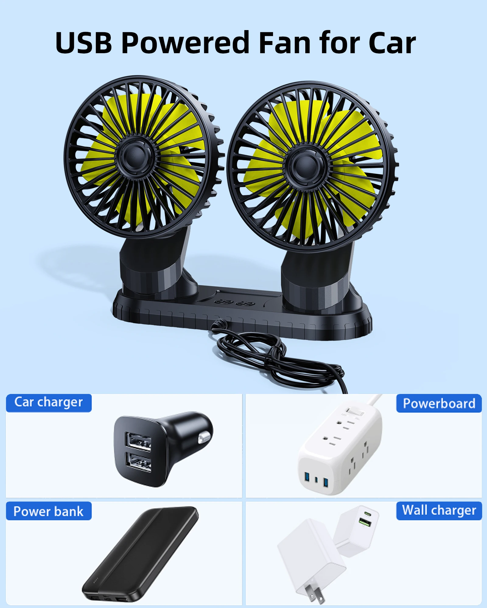 Eary 5V/12V/24V Universal USB Fan for Camping Office Desktop Dashboard Fan for SUV Van RV Pickup Truck Boat Rotatable Fans view 4