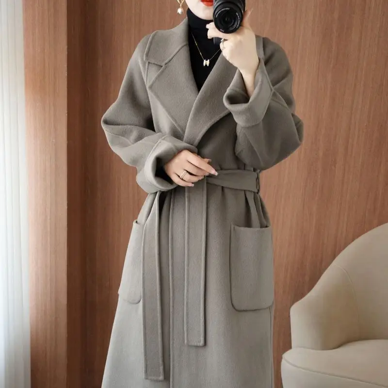 

2023 Autumn/Winter Outwear 100% Double-sided Cashmere Coat Women's Mid-length Overcoat Silhouette Loose Thickened Woolen Parkas